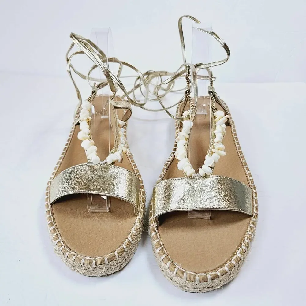 asos Design Jukebox‎ Beaded Two Part Espadrilles in Gold Mermaidcore Women's 10